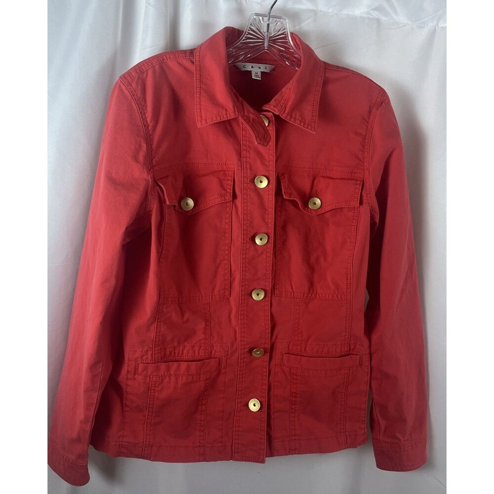 Cabi 727 Taylor Utility Ruffles Women Button Up Jacket Medium Y2K Fall Lobster